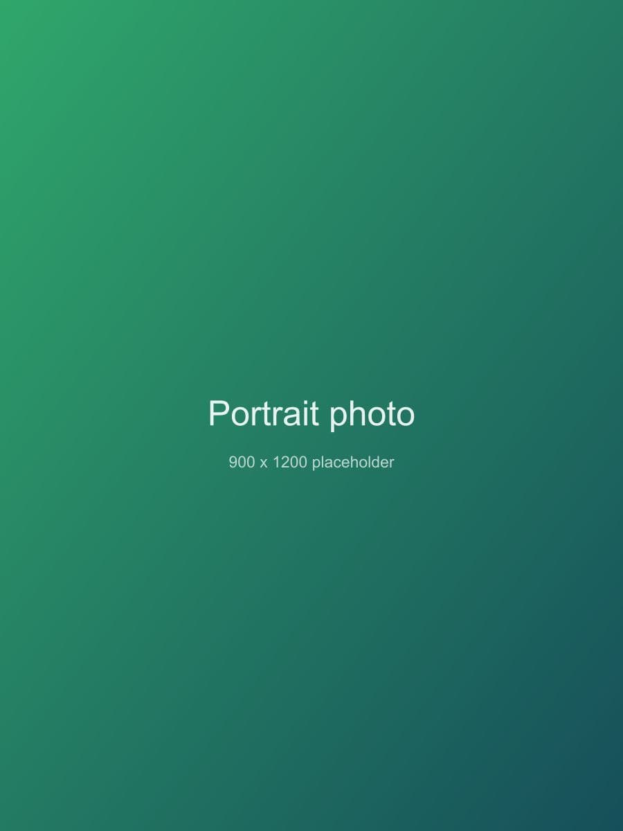 Teal gradient placeholder labelled Portrait photo